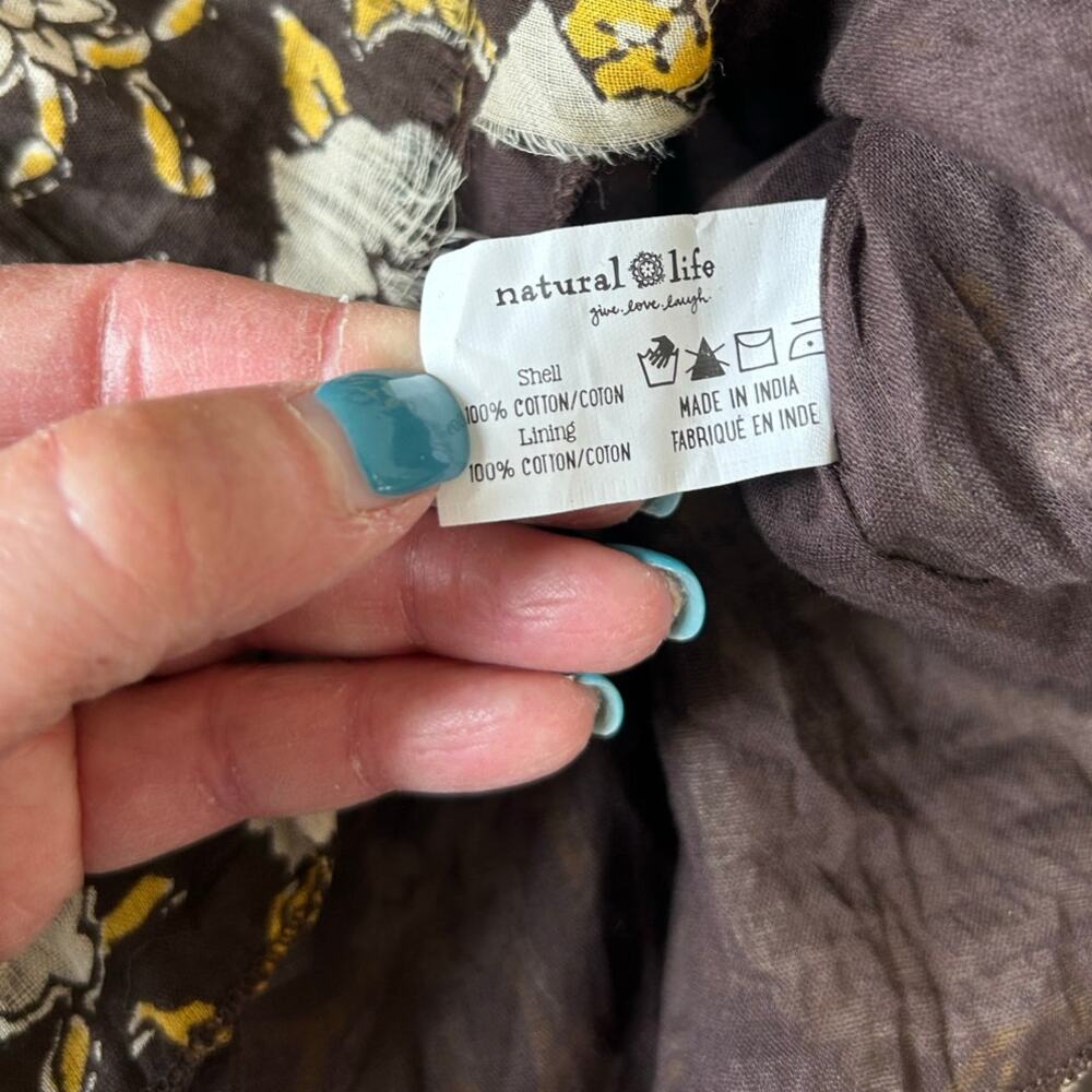Natural Life brown yellow floral peasant maxi skirt S/M cotton lined pull on - Picture 7 of 9